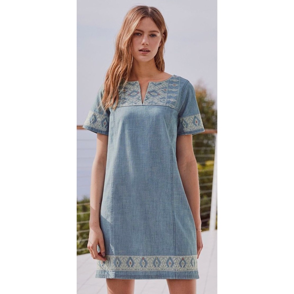 Madewell Embroidered Denim Shift Dress Blue Cotton G2560 Womens Large L - Picture 1 of 7